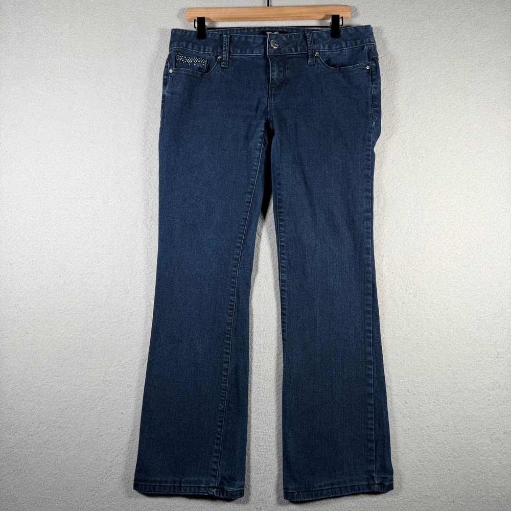 Guess Sarah Fit Medium Rise Bootcut Jeans Dark Wash Studded Blue Womens 31
